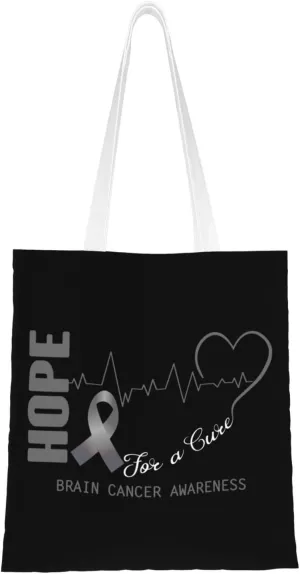 Hope For A Cure Brain Cancer Awareness Tote Bag for Women Canvas Shopping Bags Reusable Large Capacity Casual Shoulder Handbags Grocery Bags DIY Gift Bags