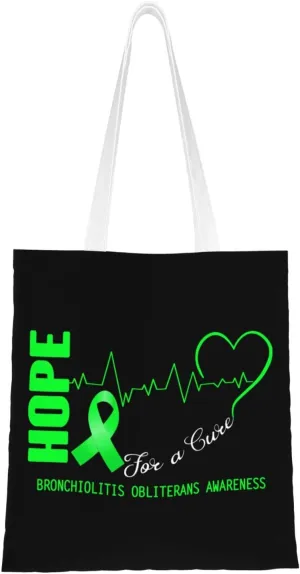 Hope For A Cure Bronchiolitis Obliterans Awareness Tote Bag for Women Canvas Shopping Bags Reusable Large Capacity Casual Shoulder Handbags Grocery Bags DIY Gift Bags
