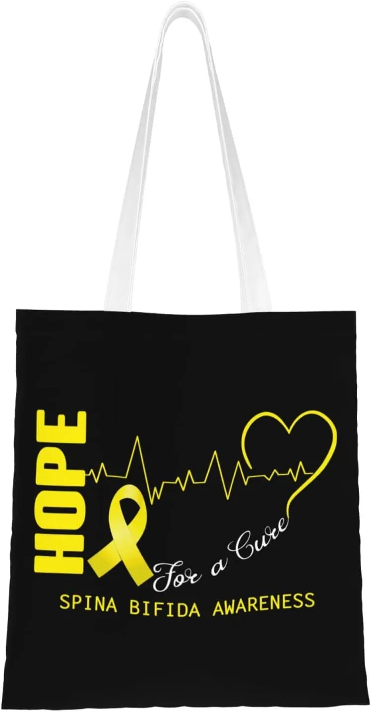 Hope For A Cure Spina Bifida Awareness Tote Bag for Women Canvas Shopping Bags Reusable Large Capacity Casual Shoulder Handbags Grocery Bags DIY Gift Bags