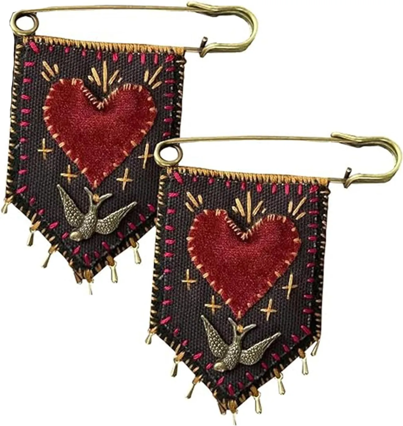 Hope's Protection Pocket With Rosemary, Handmade Embroidered Hope's Amulet Bag With Pin, Remind You To Protect Your Heart (2pcs)