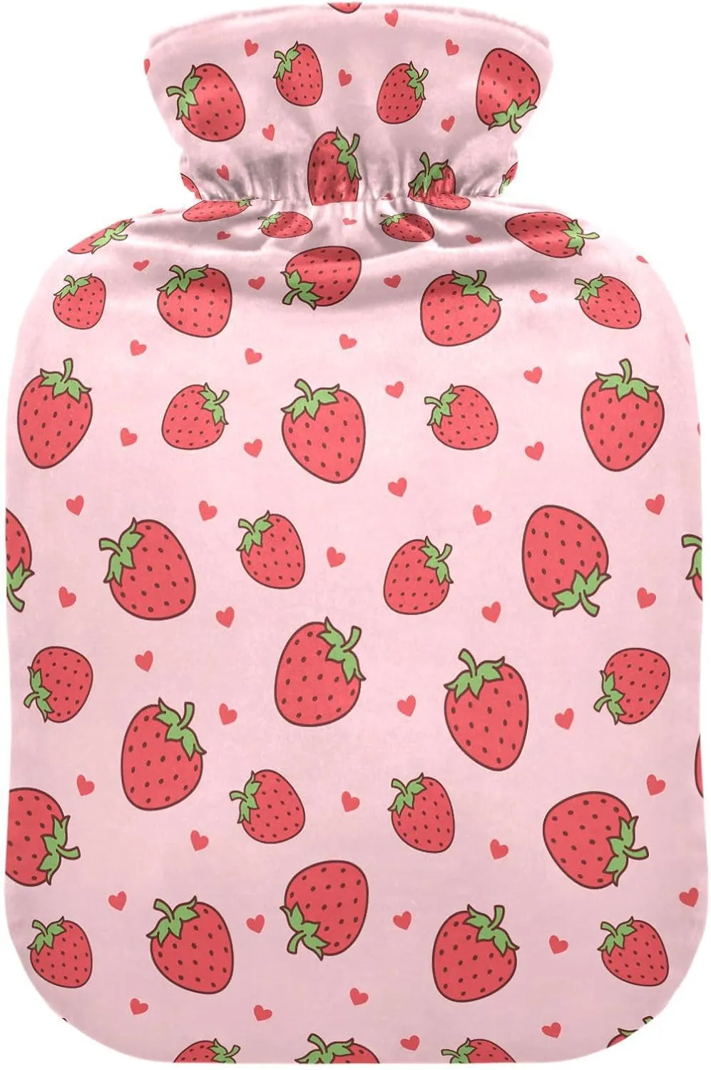 Hot Water Bottle with Cute Cover, 2L Hot Water Bag for Tummy Cramps Neck and Shoulder Waist Pain Relief, Hand Feet Bed Warmer, Sweet Strawberries Pink