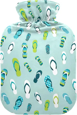 Hot Water Bottle with Soft Cover, 2L Winter Hot Water Bag for Neck, Shoulders and Legs Pain Relief, Menstrual Cramps, Hot and Cold Therapies, Vibrant Flip Flops Aqua