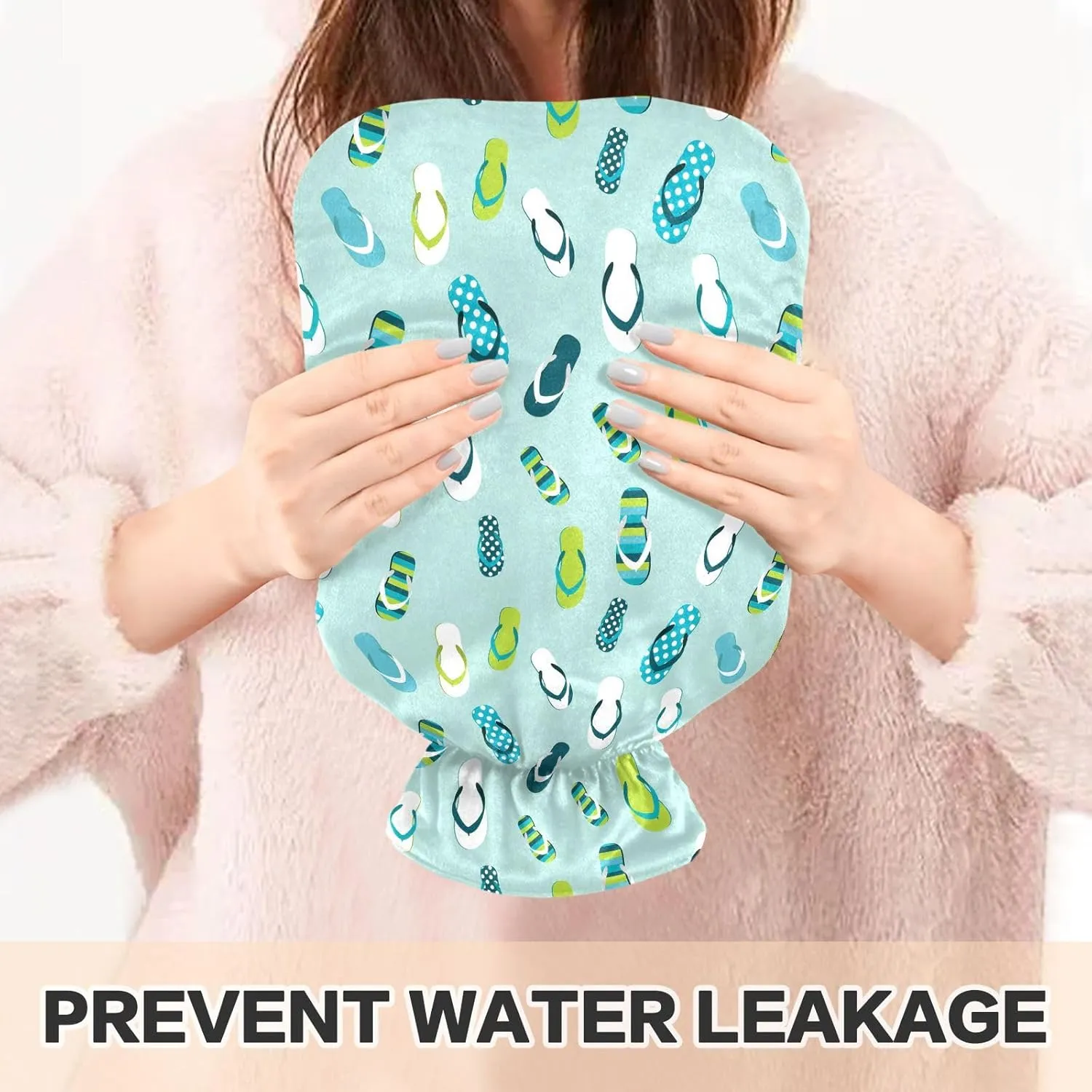 Hot Water Bottle with Soft Cover, 2L Winter Hot Water Bag for Neck, Shoulders and Legs Pain Relief, Menstrual Cramps, Hot and Cold Therapies, Vibrant Flip Flops Aqua