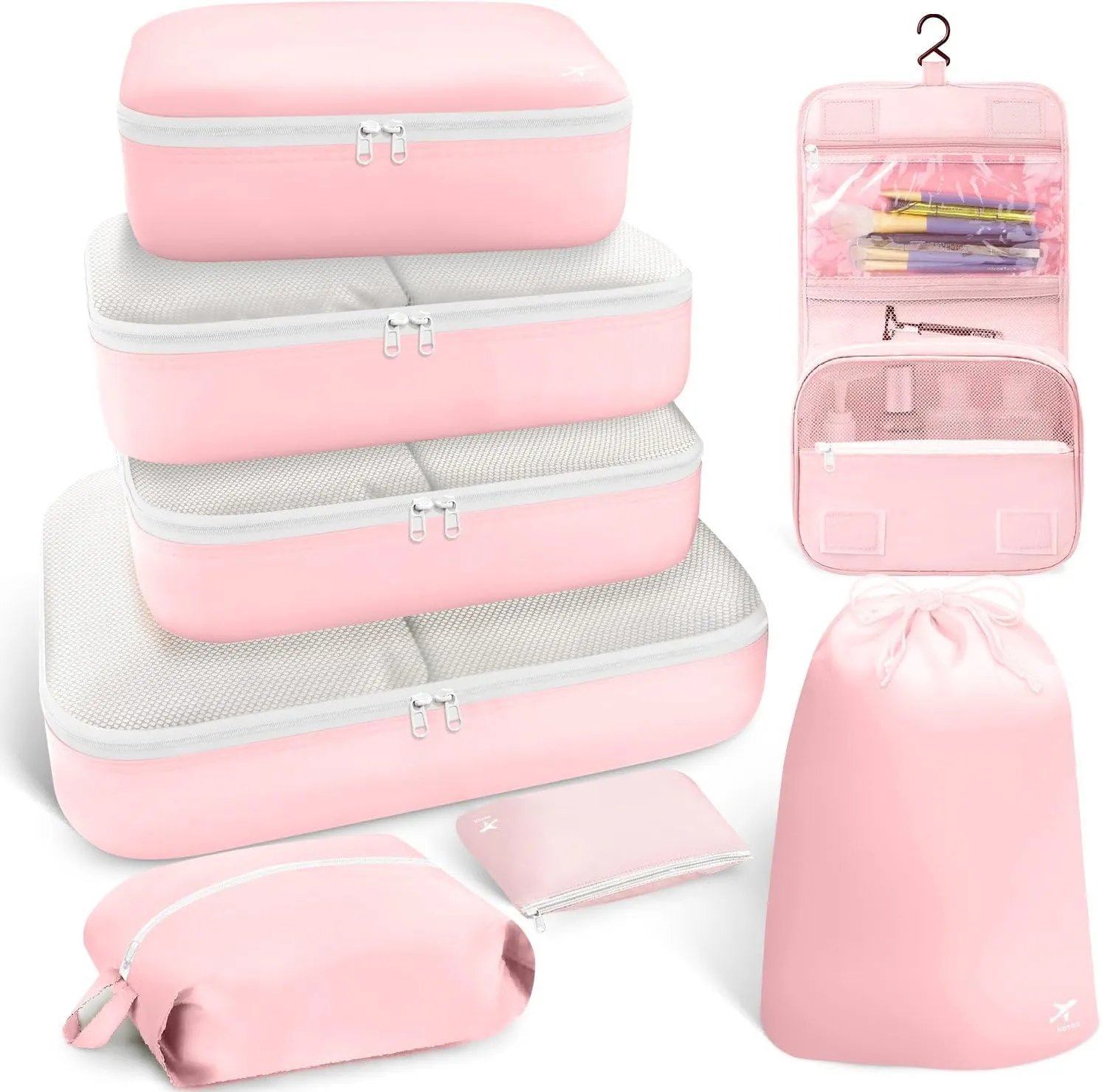 HOTOR Packing Cubes for Suitcases - 8 Pieces, Pink