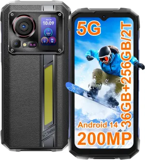 HOTWAV Hyper 7 Pro 5G Rugged Phone, 36GB   256GB/2TB Android 14 Waterproof Phone, 6.6"FHD  2K Display Cell Phone, 10800mAh Battery, 200MP   32MP Camera, Octa Core, Dual Sim, NFC, OTG, 120Hz, 33W, GPS
