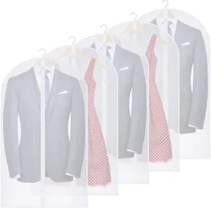 HOUSE DAY Clear Garment Bags, Suit Bags for Closet Storage and Travel 40 inch, Hanging Garment bags for Travel, Dust Suit Cover Bags, Washable Hanging Clothes Bag for Suit, Jacket, Coats(Set of 5)