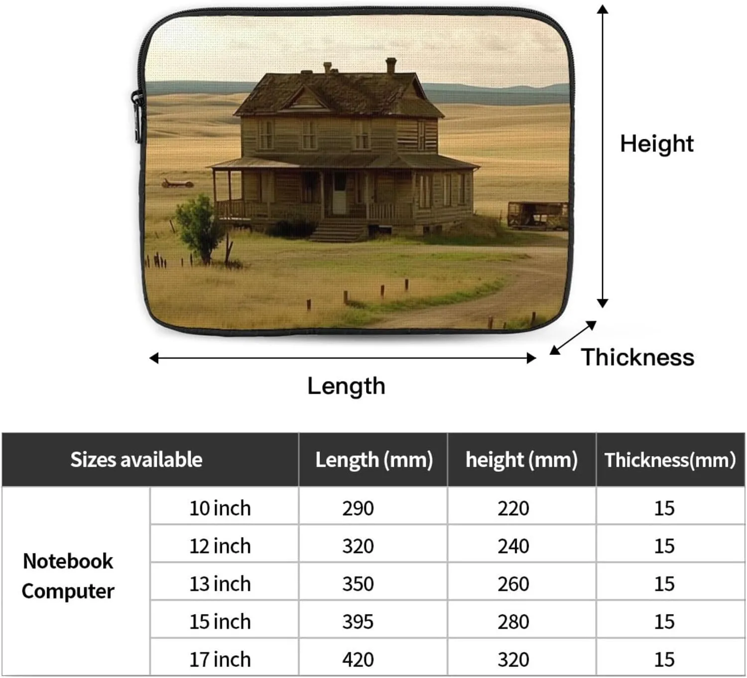 House On The Prairie Laptop Sleeve Bag 17 Inch Waterproof Shockproof Laptop Case Bag Lightweight Tablet Travel Cover Computer Skin Bag Tablet Carrying Case