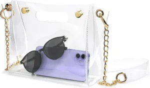 HOXIS Women's Studded Clear PVC Crossbody Bag Transparent Cut It Out Clutch Chain Shoulder Handbag Stadium Approved Purse