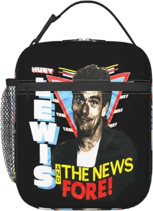 Huey Rock Lewis and The Musics News Lunch Bag Portable Insulated Lunch Box Large Capacity Tote Bag Zipper Net Pocket 10 L X 4 W X 8 H inches