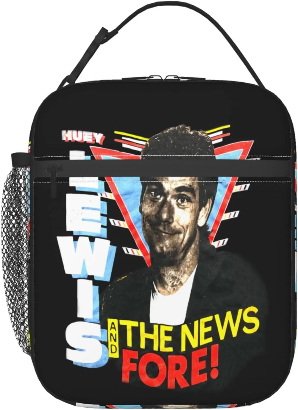 Huey Rock Lewis and The Musics News Lunch Bag Portable Insulated Lunch Box Large Capacity Tote Bag Zipper Net Pocket 10 L X 4 W X 8 H inches