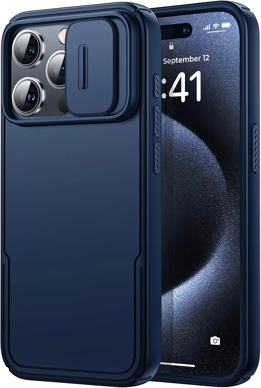 Humixx for iPhone 15 Pro Max Case with Camera Cover, [14 FT Drop Protection & Airbag Tech] [Snug Touch] Slim Protective Shockproof Bumper Hard Cover for iPhone 15 Pro Max Phone Case 6.7"- Blue