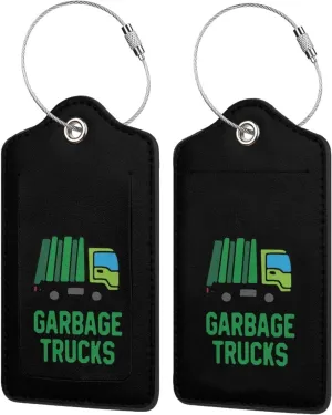 I Heart Love Garbage Trucks Leather Baggage Bag Luggage Tags with Stainless Steel Loop and Privacy Cover