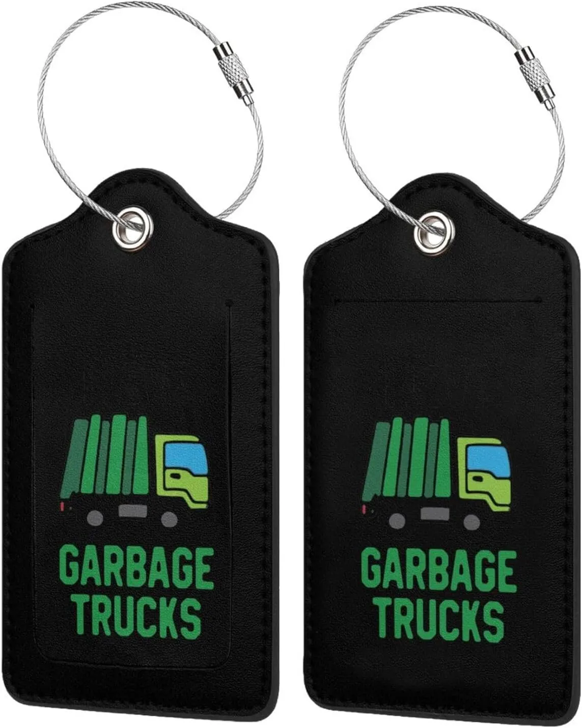 I Heart Love Garbage Trucks Leather Baggage Bag Luggage Tags with Stainless Steel Loop and Privacy Cover