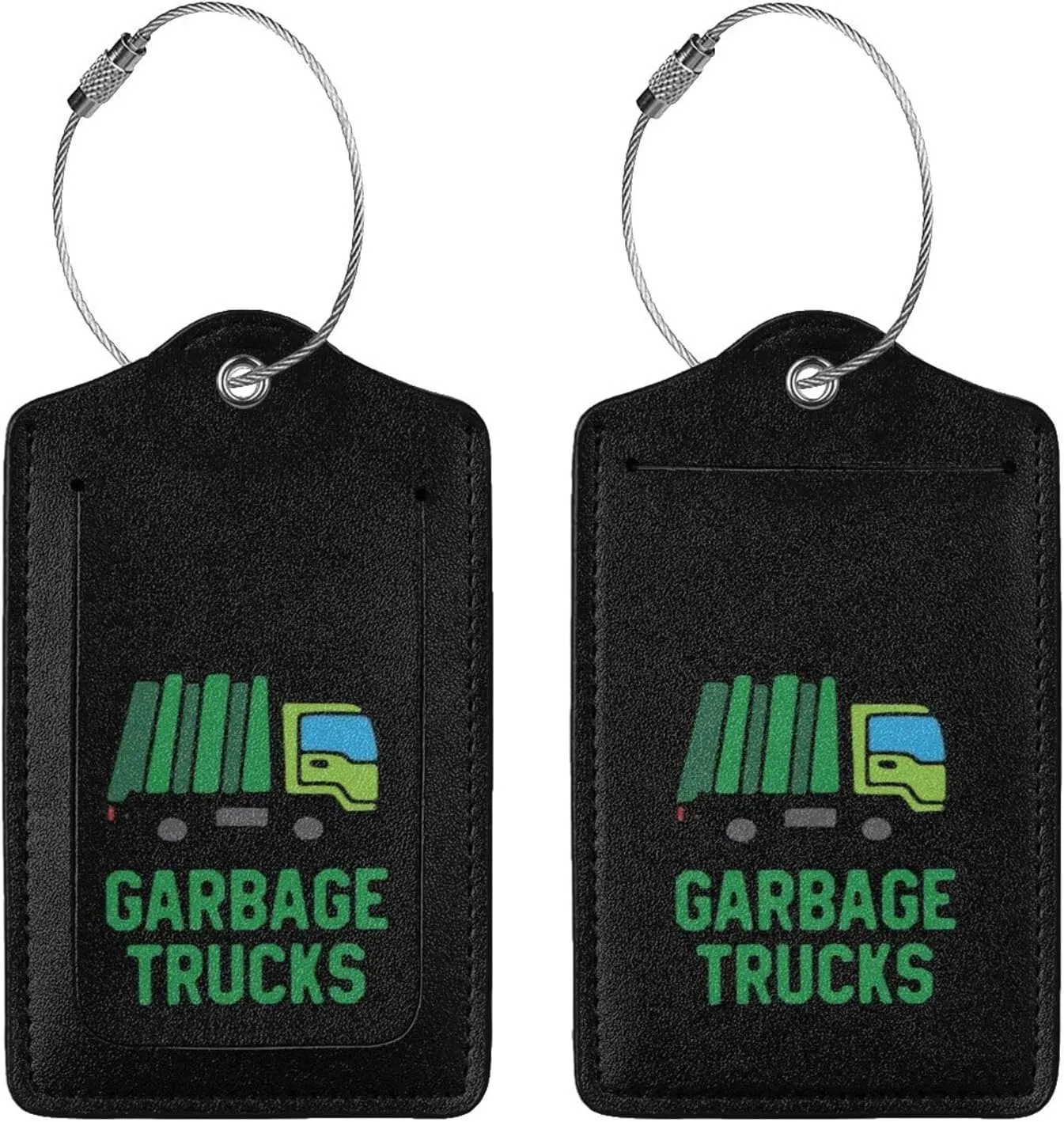 I Heart Love Garbage Trucks Leather Baggage Bag Luggage Tags with Stainless Steel Loop and Privacy Cover