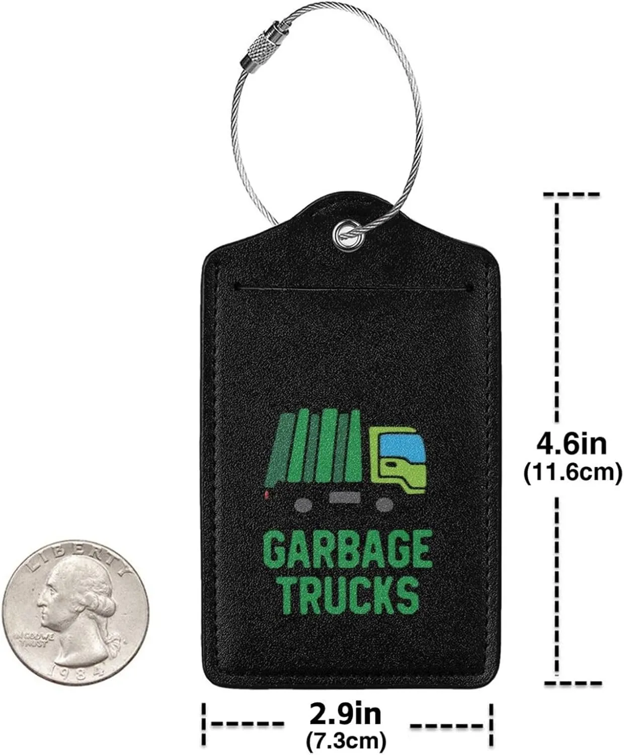 I Heart Love Garbage Trucks Leather Baggage Bag Luggage Tags with Stainless Steel Loop and Privacy Cover