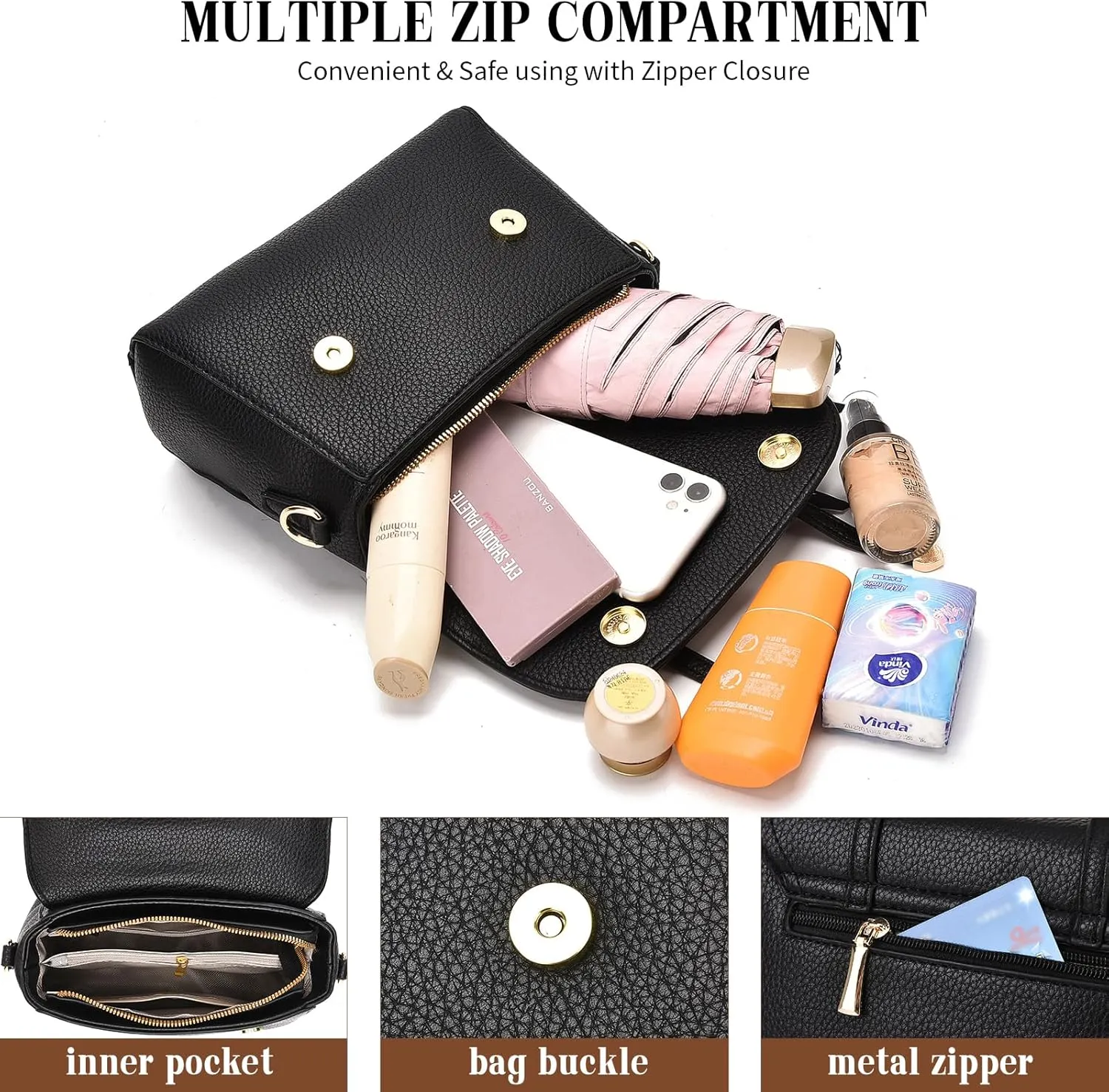 I IHAYNER Crossbody Bags for Women Soft Leather Purses Top Handle Handbags for Travel Designer Shoulder Bags with Wide Strap