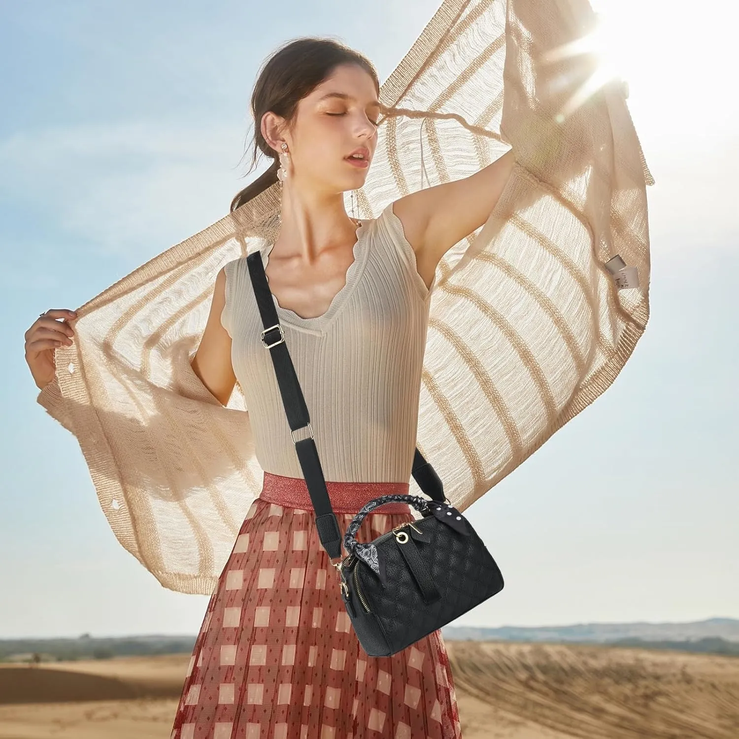 I IHAYNER Crossbody Bags for Women Soft Leather Purses Top Handle Handbags for Travel Designer Shoulder Bags with Wide Strap