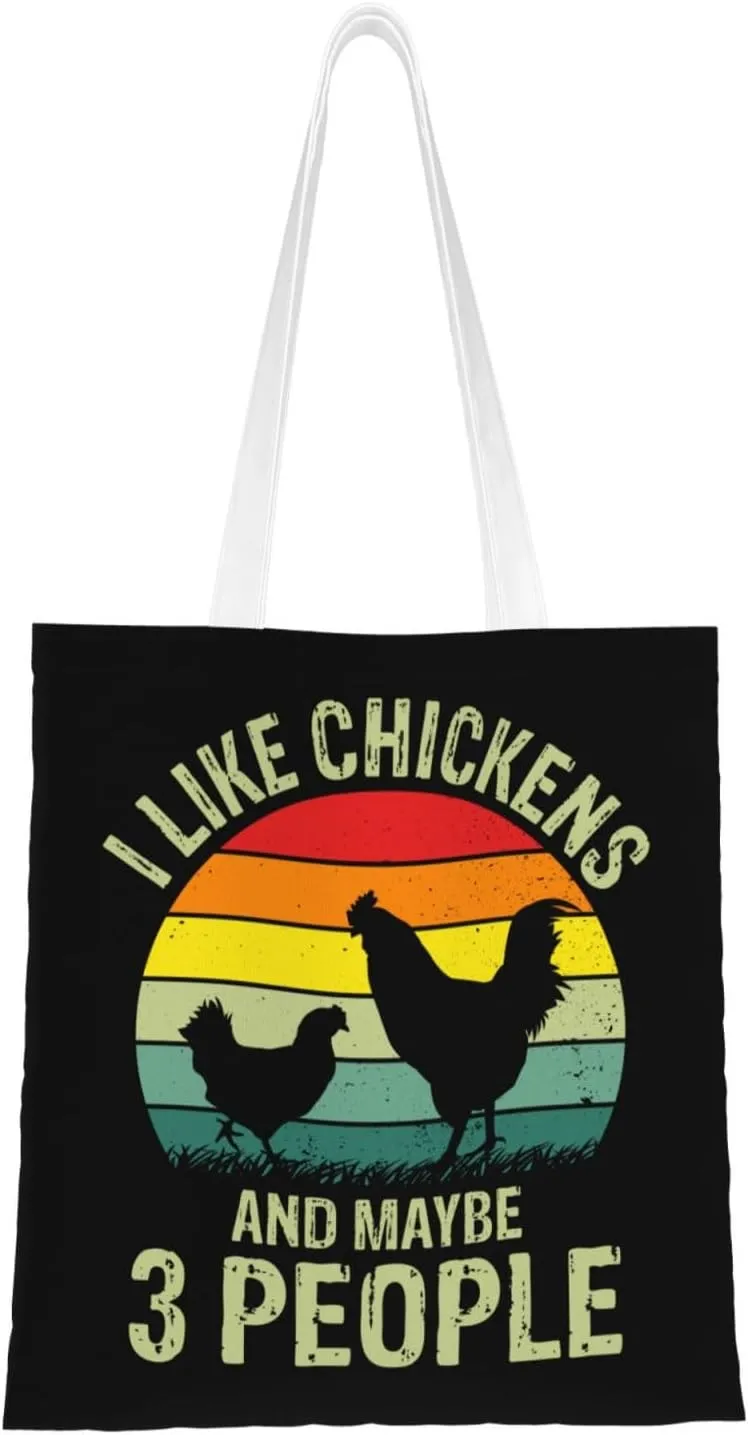 I Like Chickens And Maybe 3 People Tote Bag for Women Canvas Shopping Bags Reusable Large Capacity Casual Shoulder Handbags Grocery Bags DIY Gift Bags