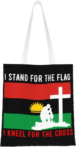 I Stand For The Biafra Flag And I Kneel For The Cross Tote Bag for Women Canvas Shopping Bags Reusable Large Capacity Casual Shoulder Handbags Grocery Bags