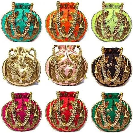 IGH Wholesale Lot | Handmade Embroidered Clutch Purse Potli Bag Drawstring Pouch Bag Peacock Embroidered Potli