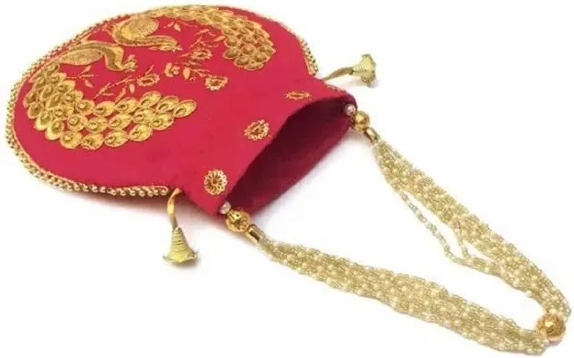 IGH Wholesale Lot | Handmade Embroidered Clutch Purse Potli Bag Drawstring Pouch Bag Peacock Embroidered Potli