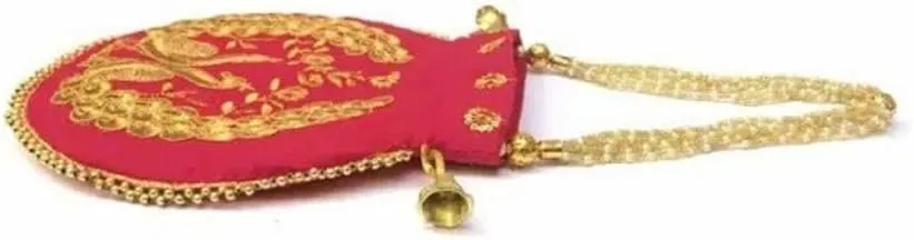 IGH Wholesale Lot | Handmade Embroidered Clutch Purse Potli Bag Drawstring Pouch Bag Peacock Embroidered Potli