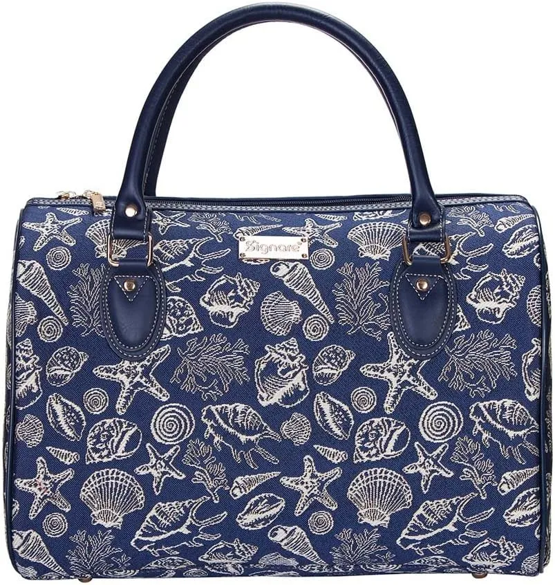 ignare Tapestry Duffle Bag Overnight Bags Weekend Bag for Women with Navy Blue Sea Shell (TRAV-SHELL)
