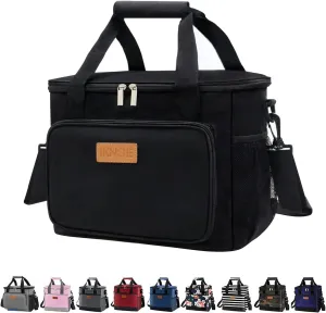 iknoe Insulated Thickened Lunch Bag for Women & Men, 14L Soft Coolers Leak Proof, Insulated Tote Bags with Zippered Top Great for Work,Picnic and Beach, Black 18-Can