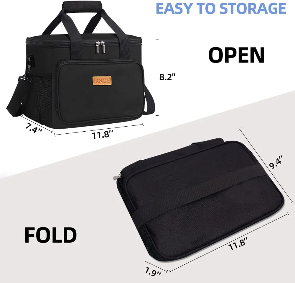 iknoe Insulated Thickened Lunch Bag for Women & Men, 14L Soft Coolers Leak Proof, Insulated Tote Bags with Zippered Top Great for Work,Picnic and Beach, Black 18-Can
