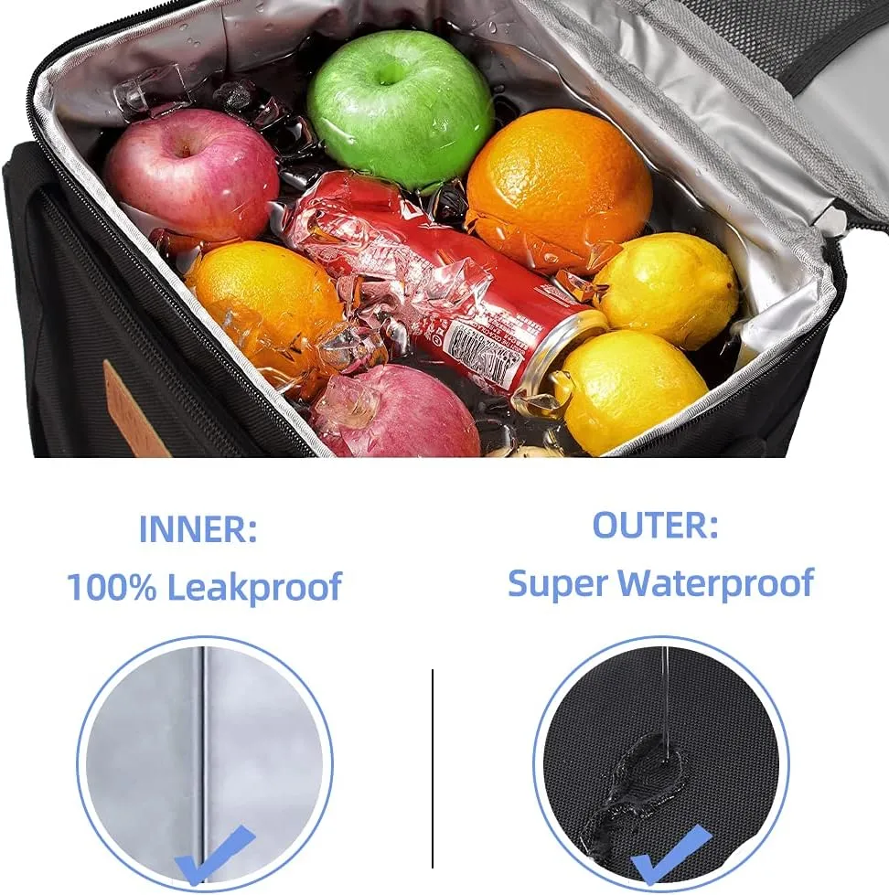 iknoe Insulated Thickened Lunch Bag for Women & Men, 14L Soft Coolers Leak Proof, Insulated Tote Bags with Zippered Top Great for Work,Picnic and Beach, Black 18-Can