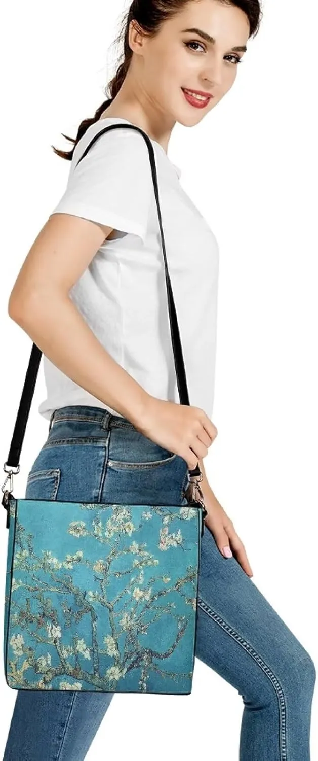 Impression Artwork Buckets Satchel Bags for Women, Painting PU Leather Crossbody Hobo Purses Tote Work Top Handle
