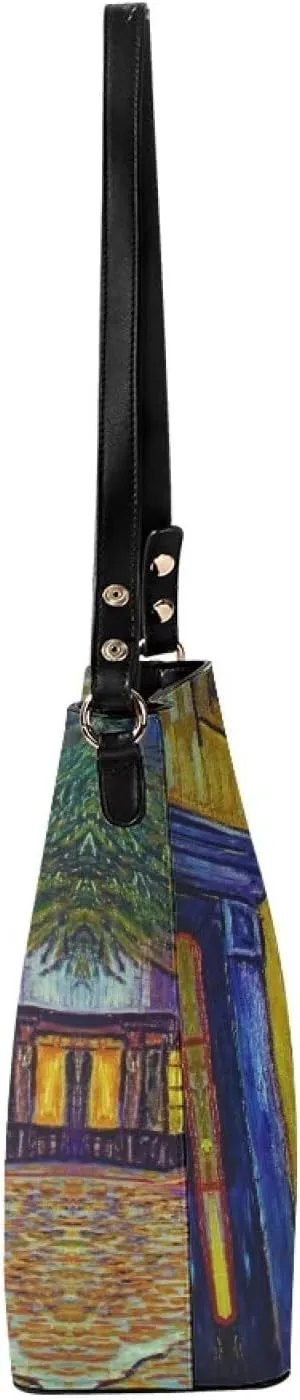 Impression Artwork Buckets Satchel Bags for Women, Painting PU Leather Crossbody Hobo Purses Tote Work Top Handle