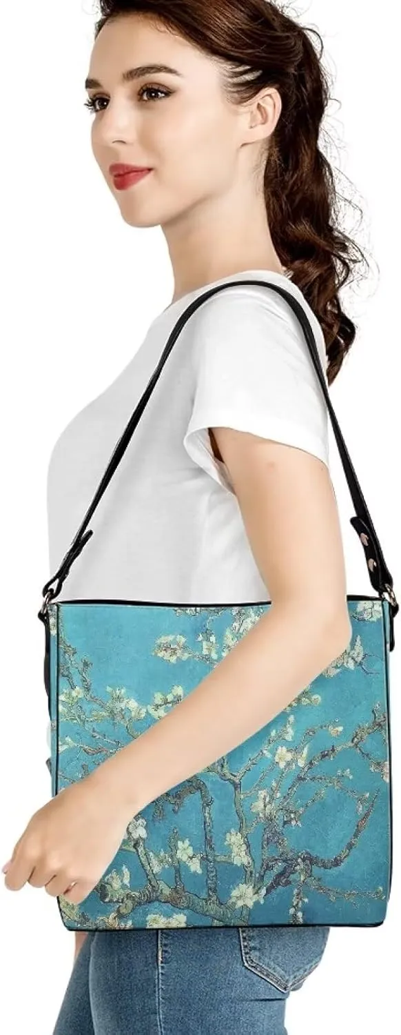 Impression Artwork Buckets Satchel Bags for Women, Painting PU Leather Crossbody Hobo Purses Tote Work Top Handle