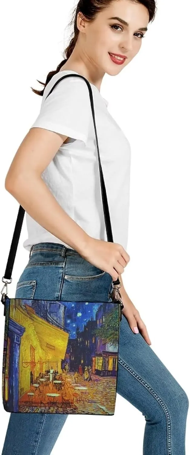 Impression Artwork Buckets Satchel Bags for Women, Painting PU Leather Crossbody Hobo Purses Tote Work Top Handle