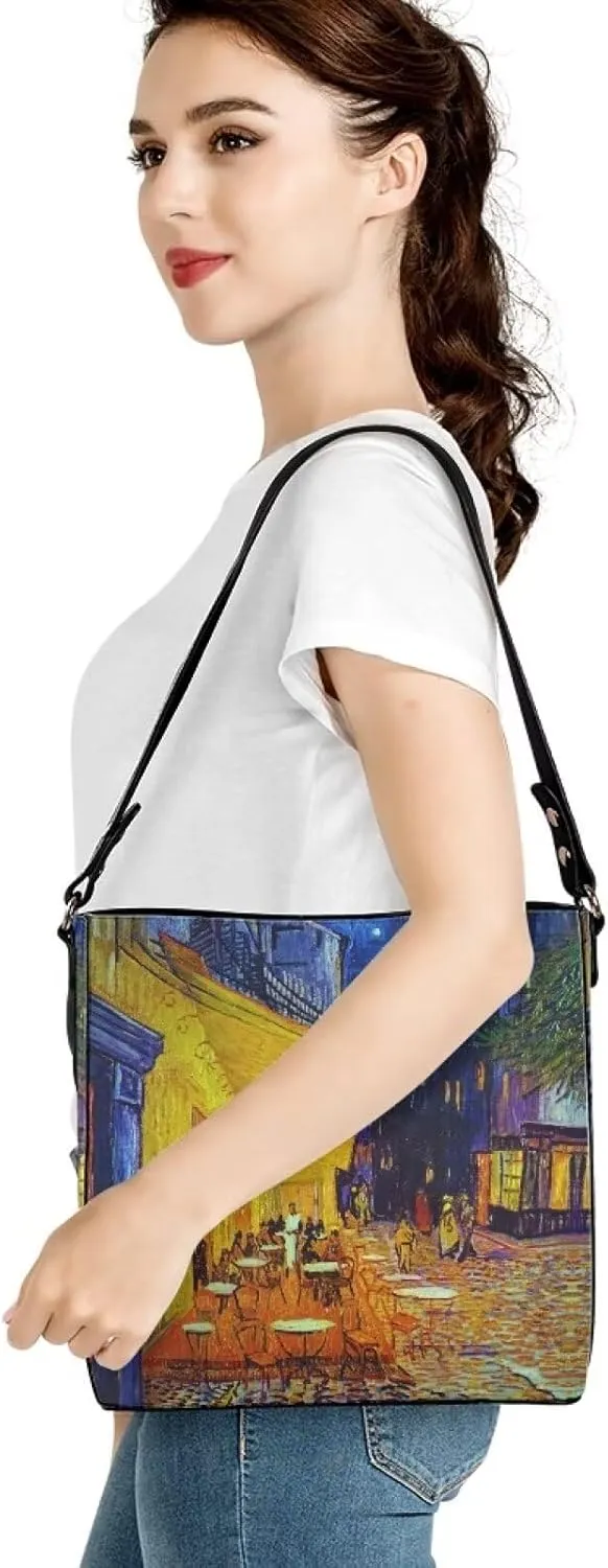 Impression Artwork Buckets Satchel Bags for Women, Painting PU Leather Crossbody Hobo Purses Tote Work Top Handle