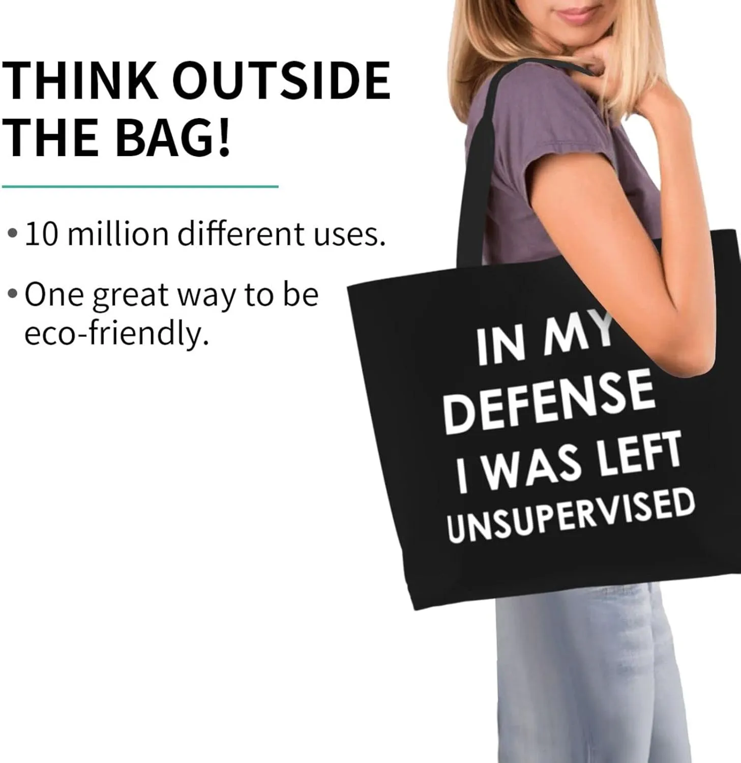In My Defense I Was Left For Unsupervised Women'S Lightweight Canvas Handbag Reusable Shopping Bag