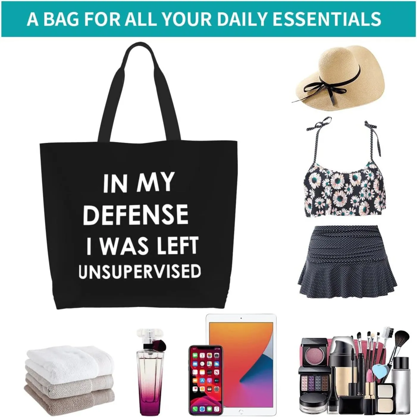 In My Defense I Was Left For Unsupervised Women'S Lightweight Canvas Handbag Reusable Shopping Bag