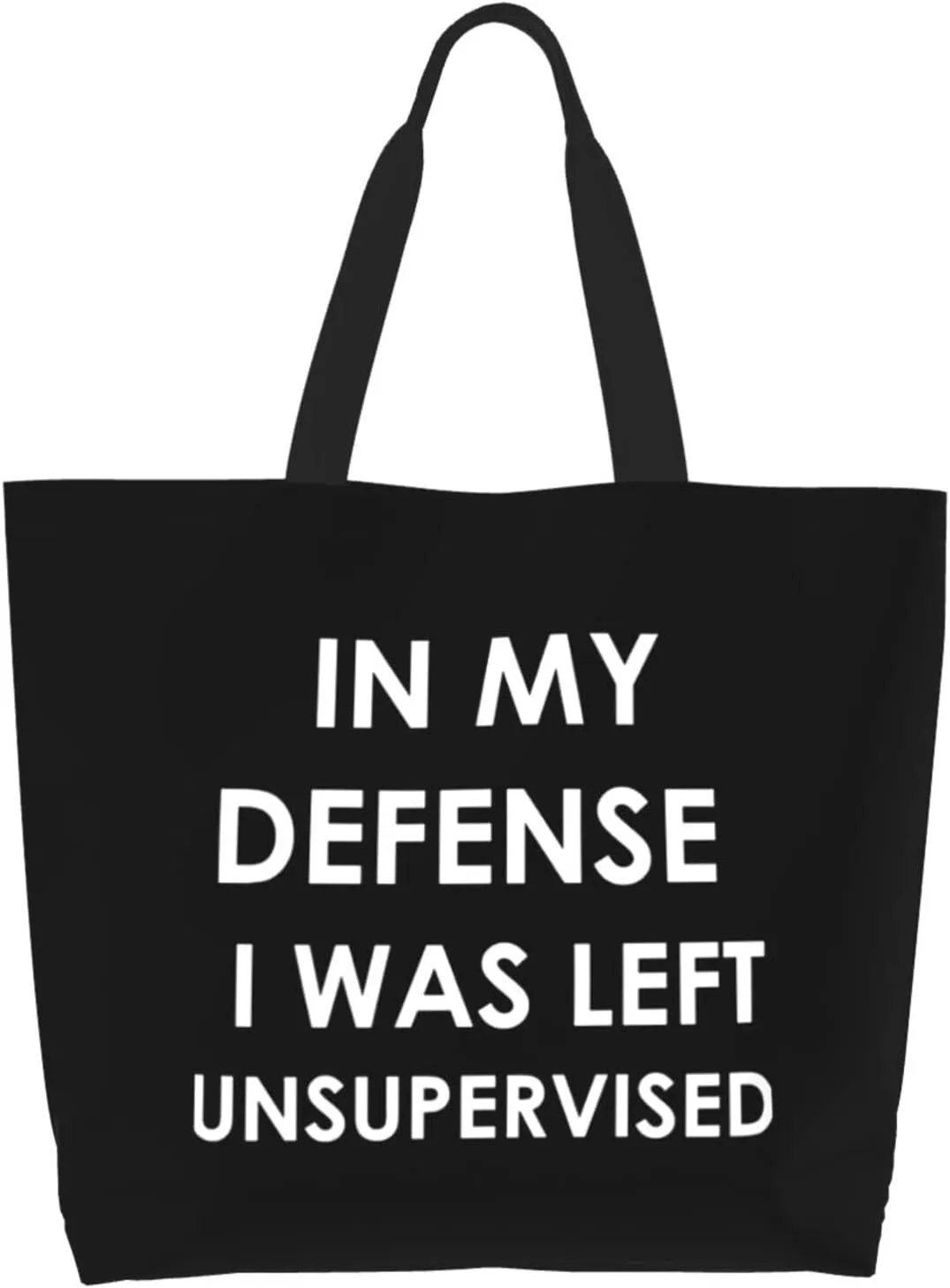 In My Defense I Was Left For Unsupervised Women'S Lightweight Canvas Handbag Reusable Shopping Bag