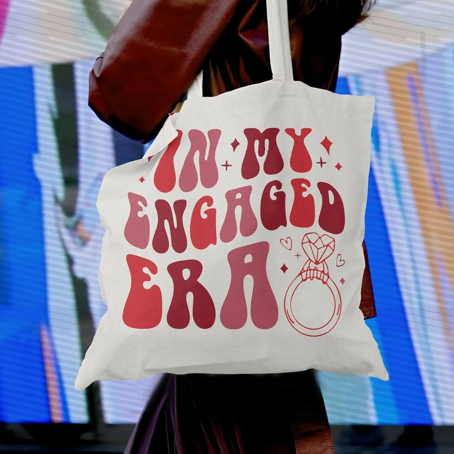 In My Engaged Era Canvas Tote Bag - Pink Bride Engagement Canvas Shoulder Bag, Bride Tote Bag, Engagement Gifts for Her