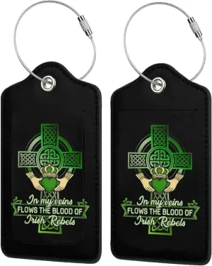 in My Veins Flows The Blood of Irish Luggage Tags for Travel, Stainless Steel & Leather, Personalized Engraved, Durable Bag Tags 4 PCS