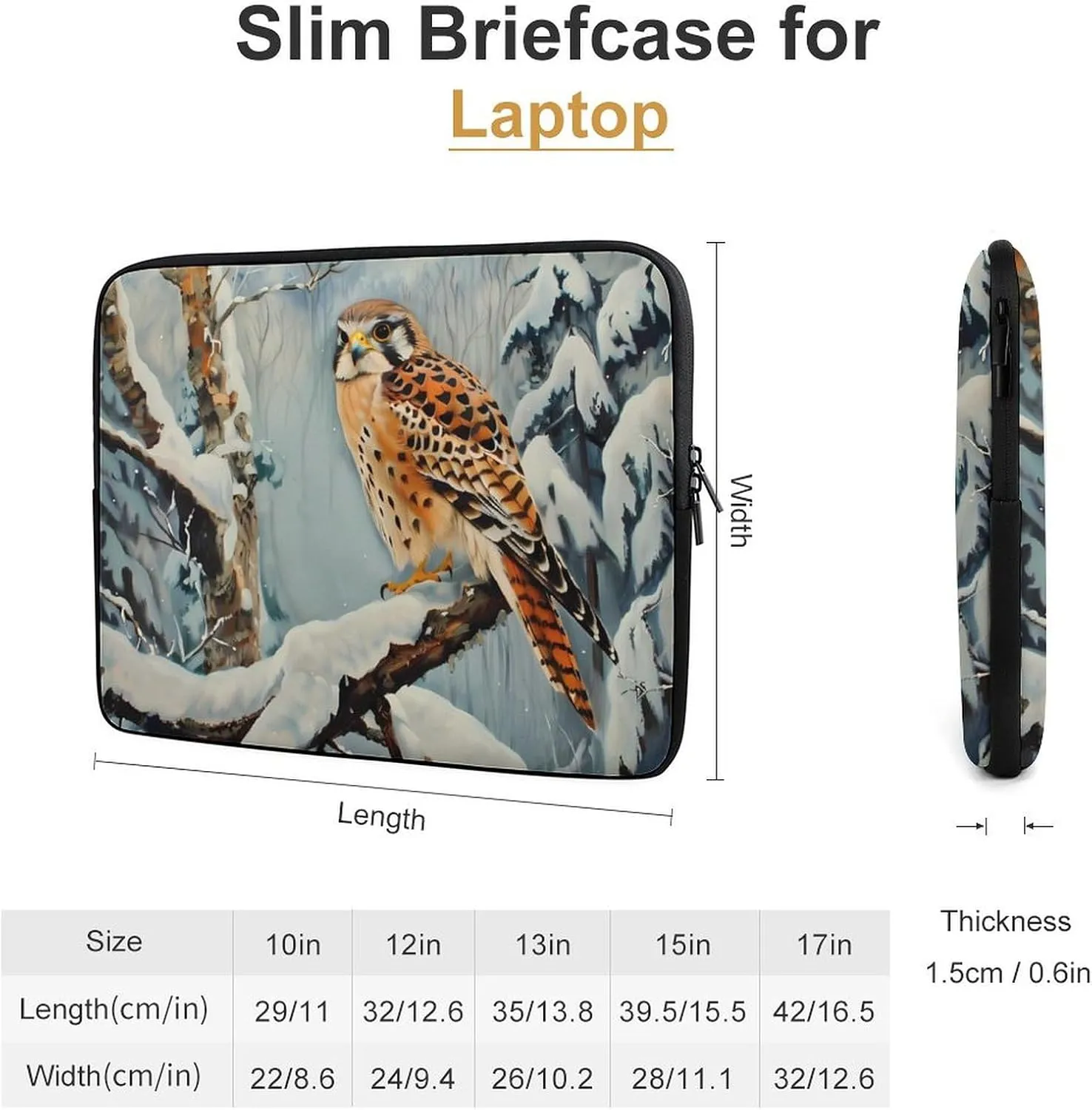 in Snowscape Kestrel Laptop Sleeve Bag Waterproof Shockproof Notebook Cover Tablet Carrying Sleeve Case 15inch