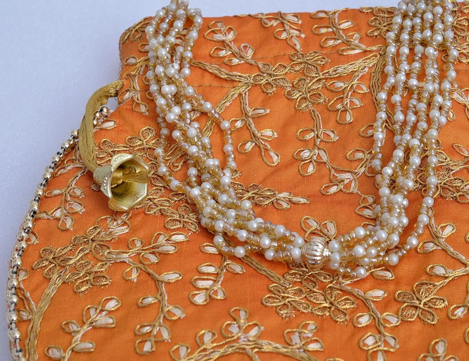 Indian Ethnic Designer Embroidered Silk Potli Bag Batwa Pearls Handle Purse Clutch Purse for Women