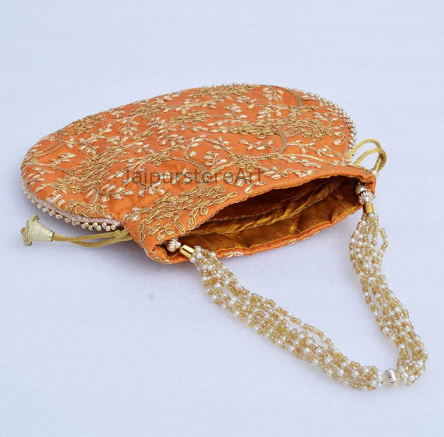 Indian Ethnic Designer Embroidered Silk Potli Bag Batwa Pearls Handle Purse Clutch Purse for Women