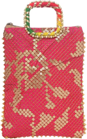 Indian Ethnic Potli bag Ladies Handbag Purse for Bridal Batwa Pearls Handle Purse Clutch Purse for Women