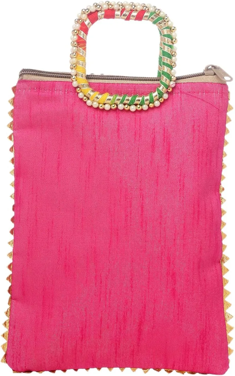 Indian Ethnic Potli bag Ladies Handbag Purse for Bridal Batwa Pearls Handle Purse Clutch Purse for Women