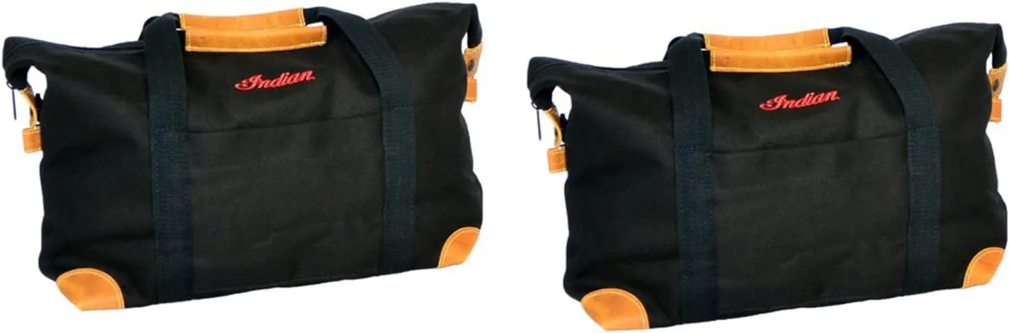Indian Motorcycle Deluxe Saddlebag Travel Bags in Black, Pair, Leather Handles, Full Zippered Closure, Specific for Challenger, Chieftain, Indian Pursuit Elite, Roadmaster, and More, OEM 2885131