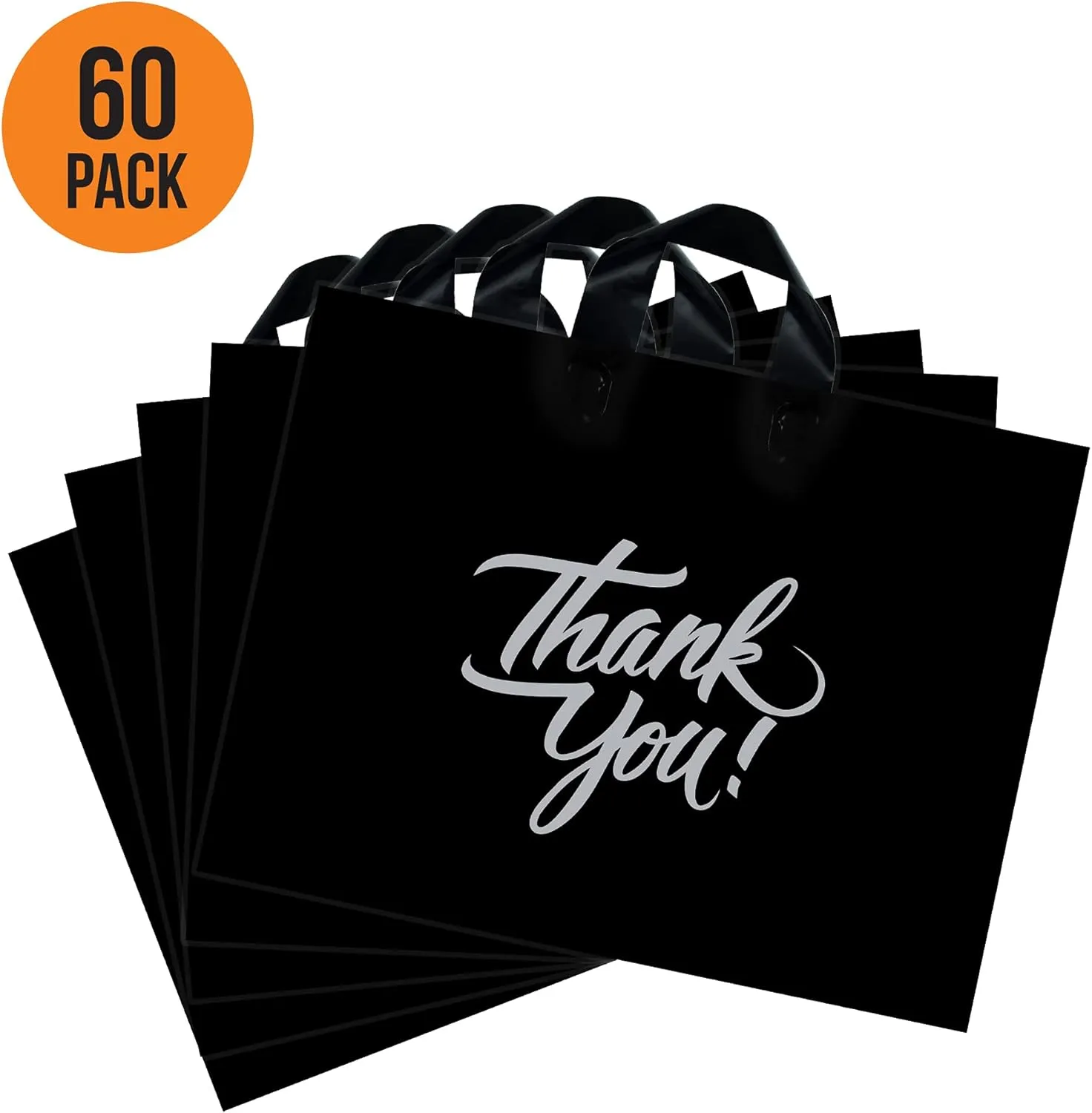 Infinite Pack Large Thank You Merchandise Bags w/Loop Handle, Glossy Boutique Bag, 3" Bottom Gusset & 3 Mil Thick