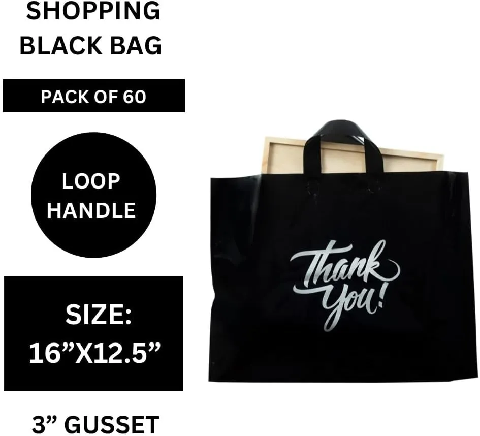 Infinite Pack Large Thank You Merchandise Bags w/Loop Handle, Glossy Boutique Bag, 3" Bottom Gusset & 3 Mil Thick