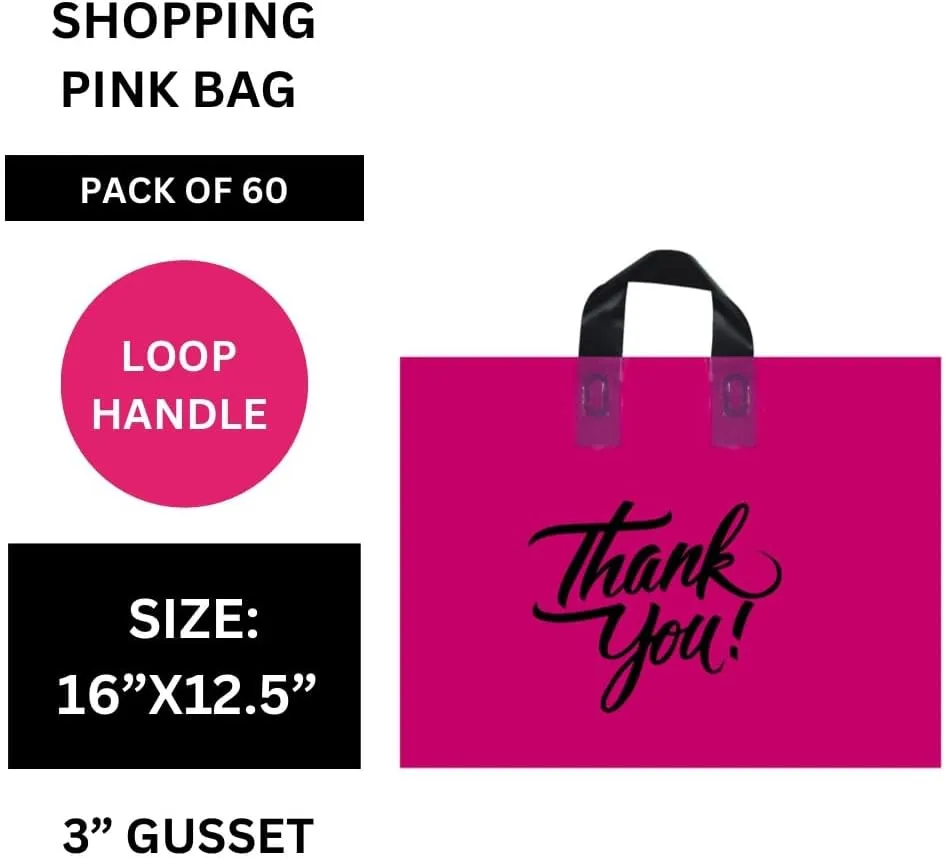 Infinite Pack Large Thank You Merchandise Bags w/Loop Handle, Glossy Boutique Bag, 3" Bottom Gusset & 3 Mil Thick