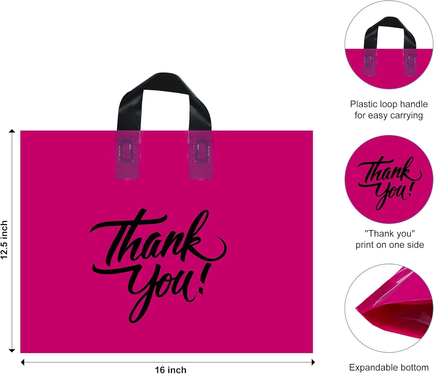 Infinite Pack Large Thank You Merchandise Bags w/Loop Handle, Glossy Boutique Bag, 3" Bottom Gusset & 3 Mil Thick